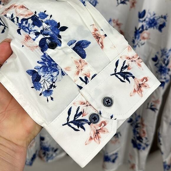 Johnny Bigg Men's Big & Tall William Floral Stretch Button Up Shirt in Pink 5XL - Picture 3 of 6